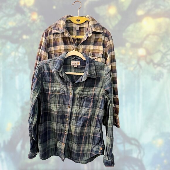 Carhartt Women’s Plaid Flannels (Bundle of 2) | Blue & Grey | Size 8/10 - Picture 1 of 4